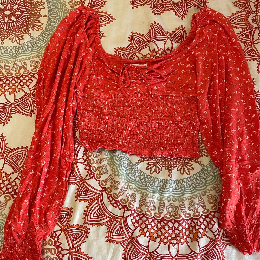 Urban Outfitters Red Smocked Crop Top